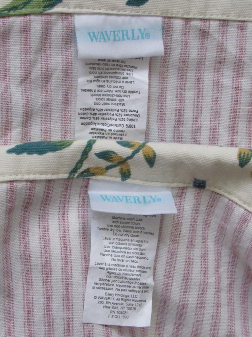 Set of 2 Waverly Carolina Crewel Window Valances Floral Striped Print 52" Wide - Picture 4 of 6